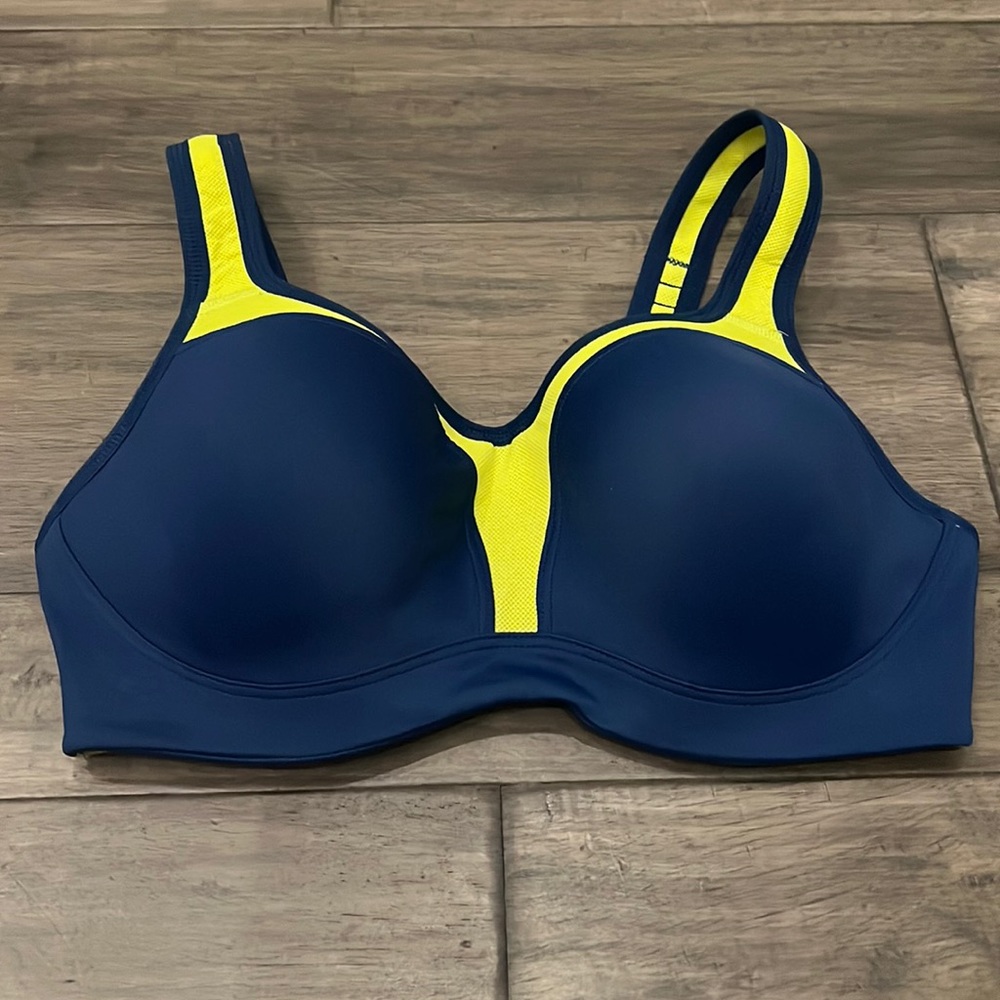 Wacoal Sports Bra 853209 Contour Convertible Strap MESH BACK Blue Yellow